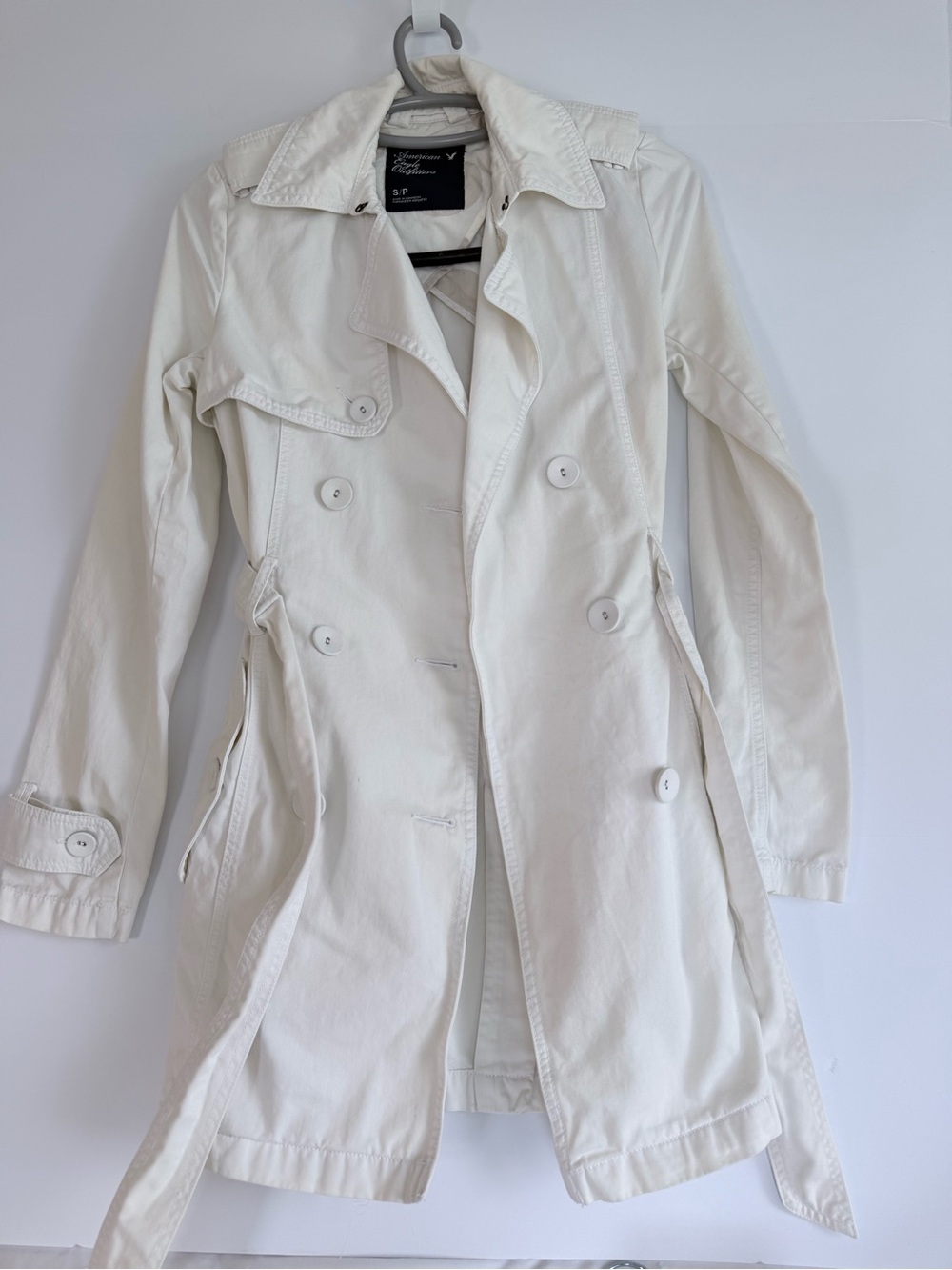 American Eagle Women’s Small Petite Ivory Double Breasted Trench Coat